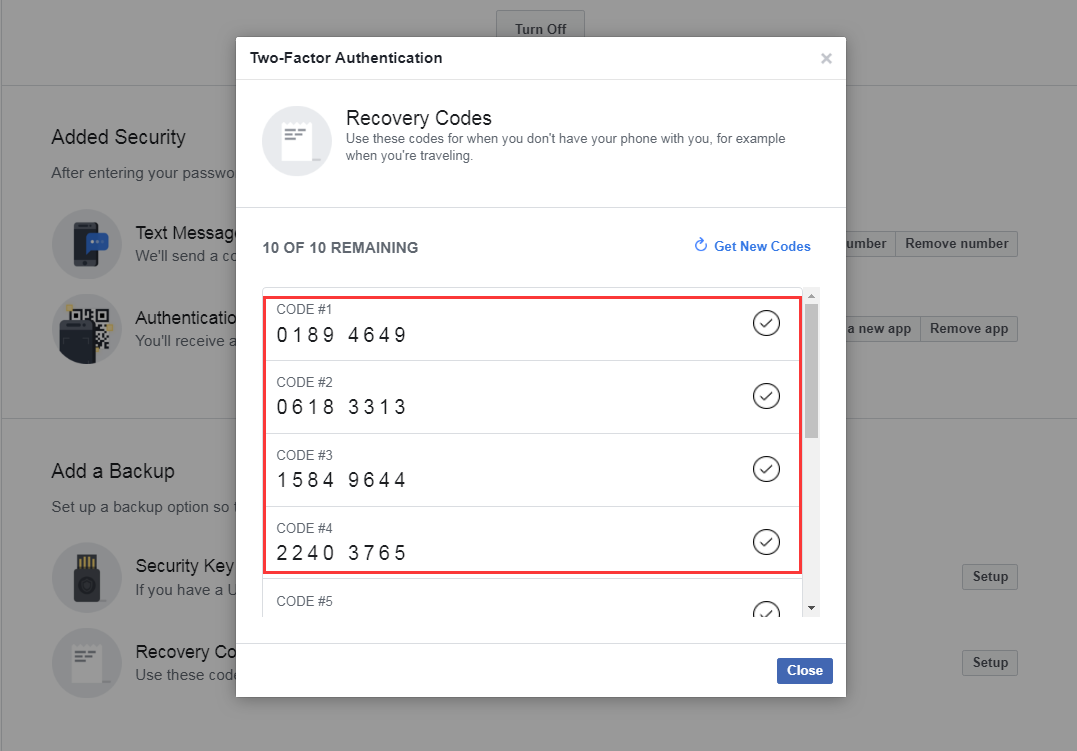 Copy Recovery Codes